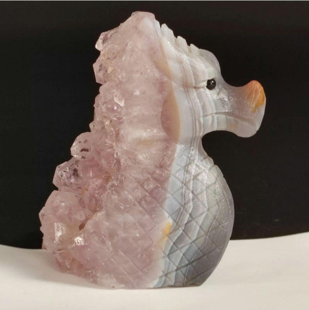 龍　瑪瑙　石英クラスター　彫物　Agate