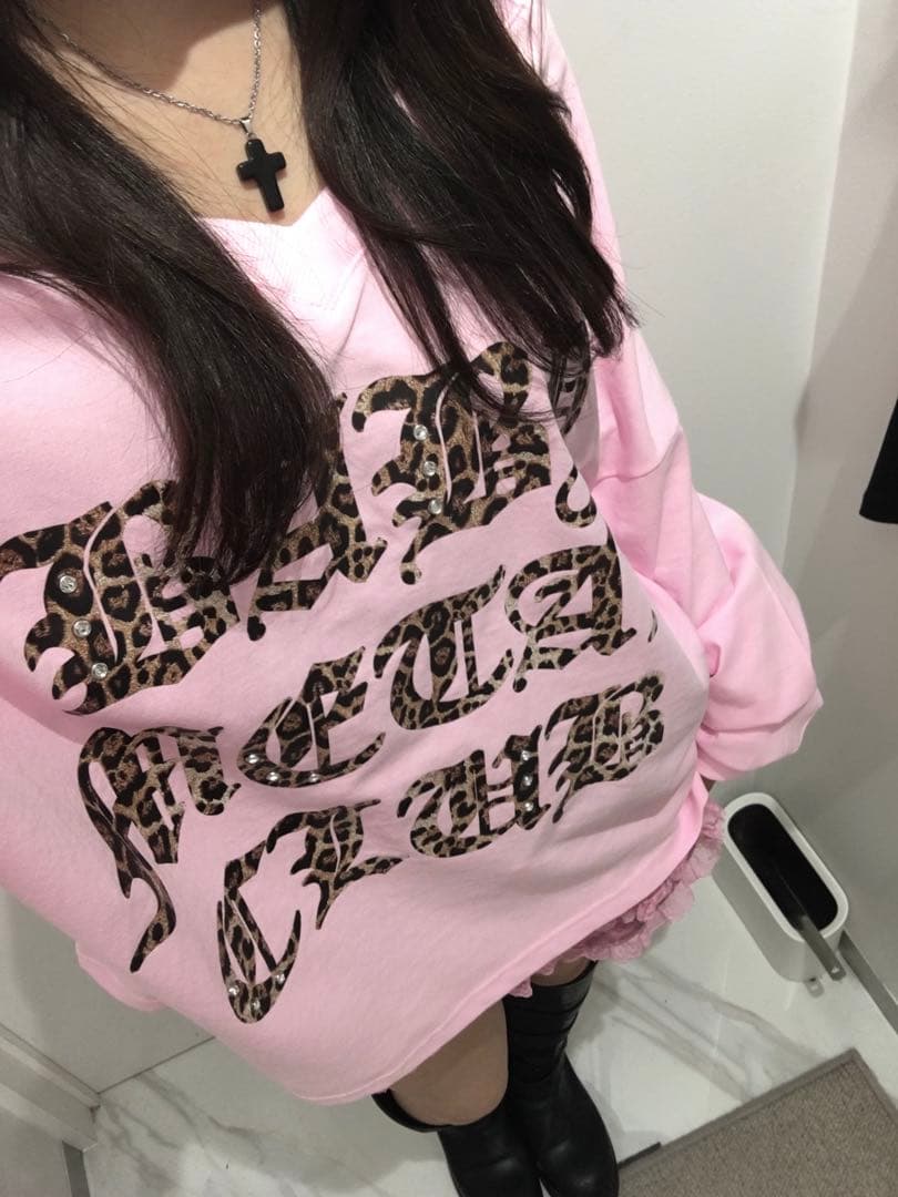 トップス babylclub Leopard logo string t pink