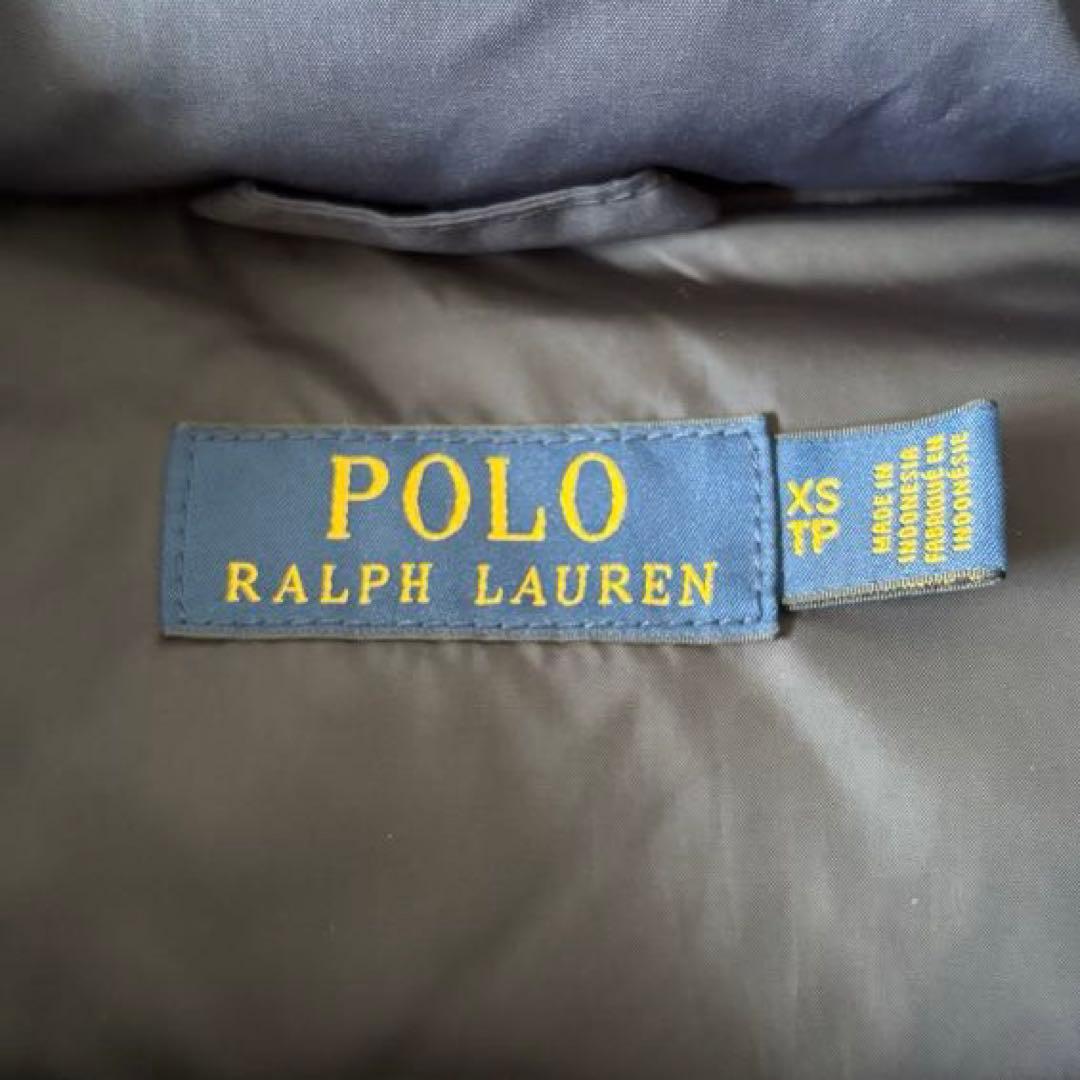 【美品✨】ポロラルフローレン　ダウンベスト　フード　レザー　ポニー刺繍　ネイビー