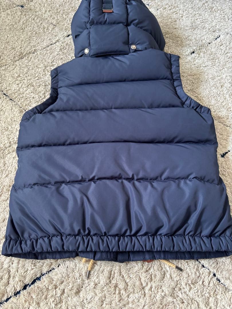 【美品✨】ポロラルフローレン　ダウンベスト　フード　レザー　ポニー刺繍　ネイビー
