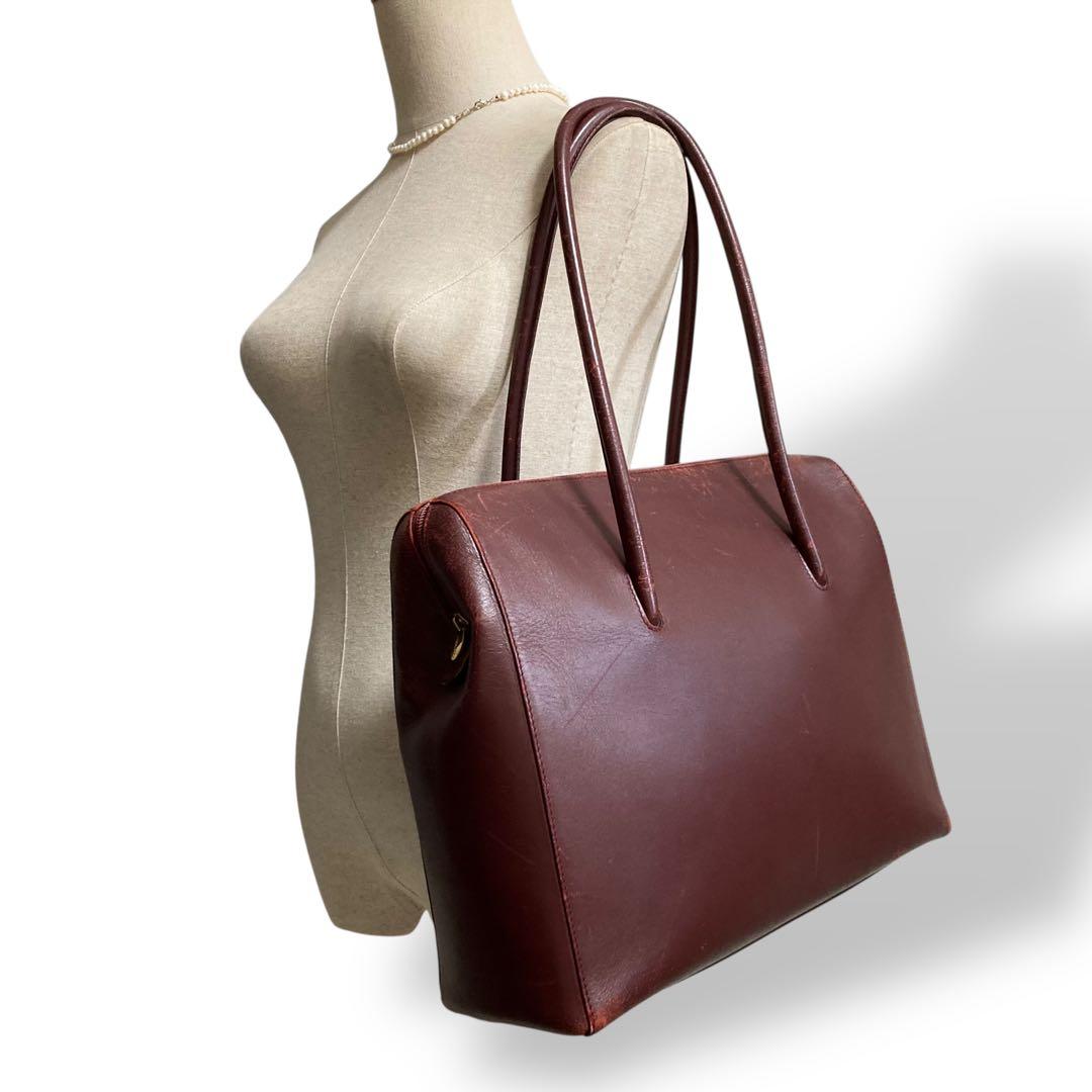 【ヴィンテージ】カルティエ　ブリーフケース　ボルドー　レザー　トートバッグ大容量