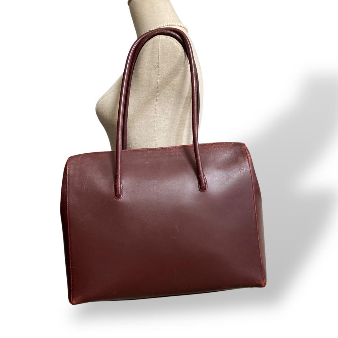 【ヴィンテージ】カルティエ　ブリーフケース　ボルドー　レザー　トートバッグ大容量