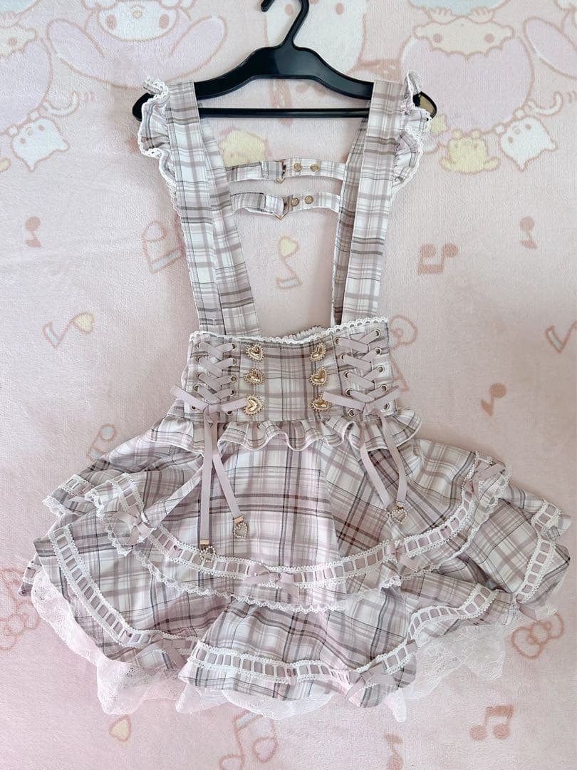 リズリサ Lizlisa はしごリボンチェックティアードスカパン ピンク