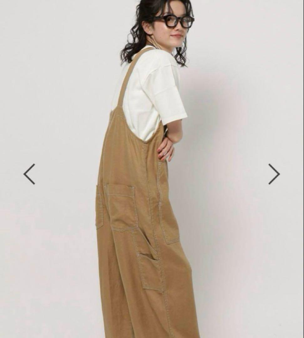 ニコアンド　FINEリネンツイルサロペット　キャメル　L