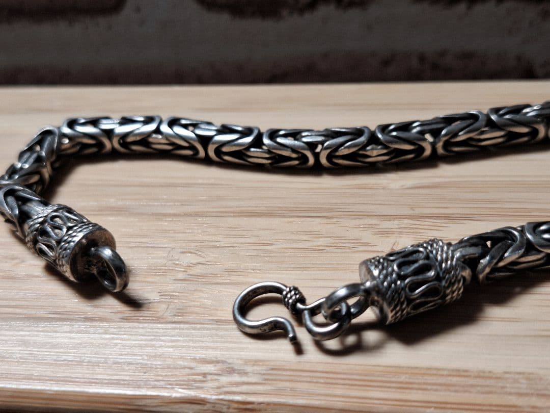 未使用！シルバー925Silver925極太ビザンチンブレスレット20cmゴツめ
