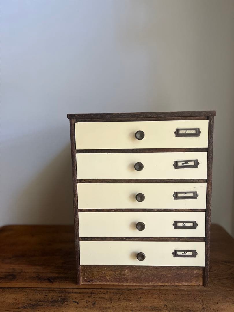 木製アンティーク 小引き出し5杯　書類棚　レターケース　古家具 古道具