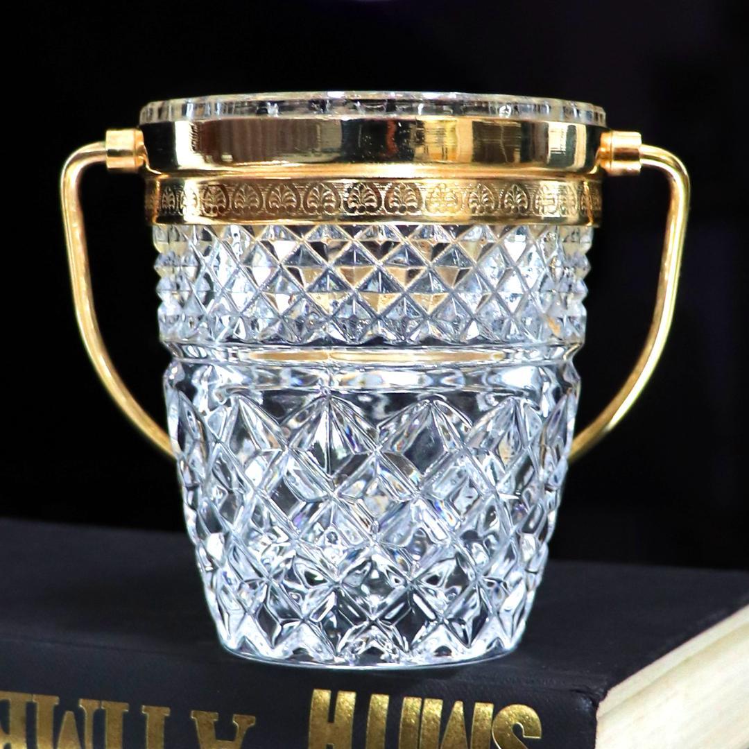 オールド・バカラ ブロンズ装飾 把手付き小物入れ 切子 ディアマン・ビゾー×カレ