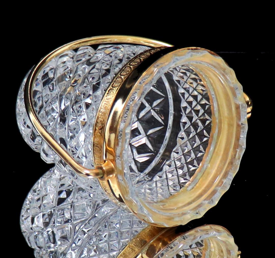 オールド・バカラ ブロンズ装飾 把手付き小物入れ 切子 ディアマン・ビゾー×カレ