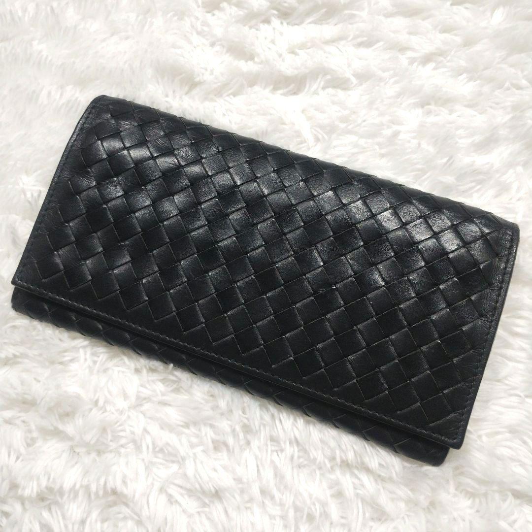 美品　ボッテガヴェネタ　長財布　イントレチャート　二つ折り　ケース付き　黒