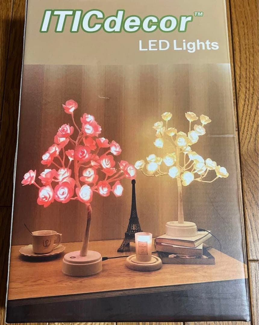 ローズツリーランプLED30個ローズナイトライトUSBバッテリー駆動 ホワイト✨️