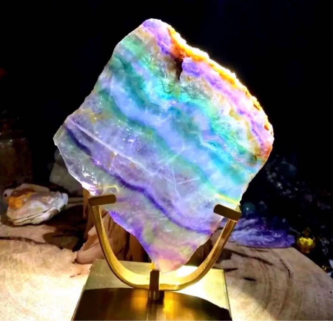 フローライト 超レア 原石 両面虹入り 天然石 台座付き パワーストーン 一点物