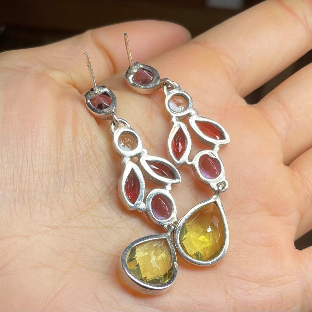 天然石ピアス　12pcs シトリン　トパーズ　アメジスト　高透明SV925刻印