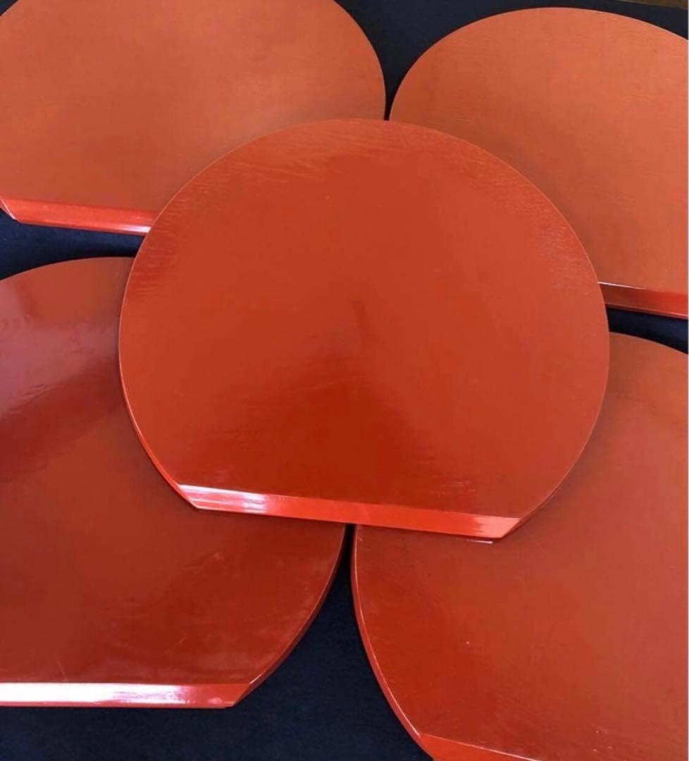 《R》根来塗 半月盆5客 膳 木製漆器 懐石 元箱　260126く1