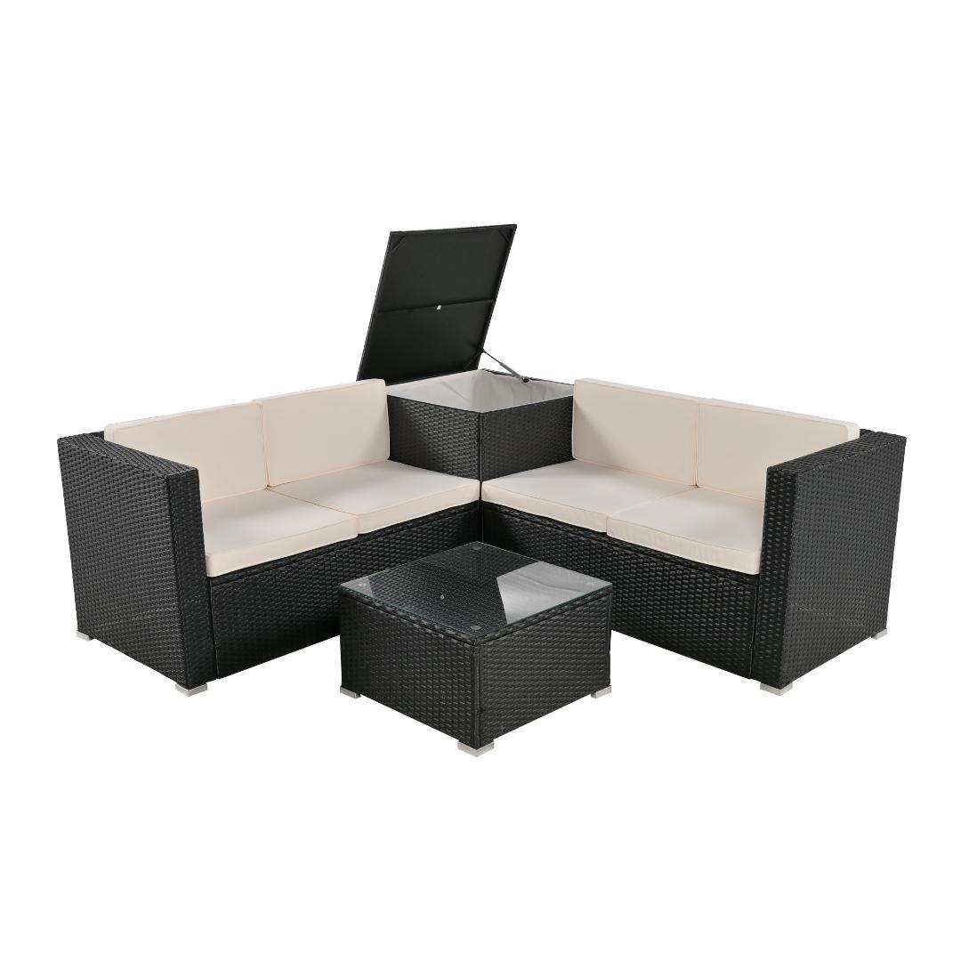 ガーデンファニチャー 4点 収納付きガーデン アウトドア ソファーセットホワイト