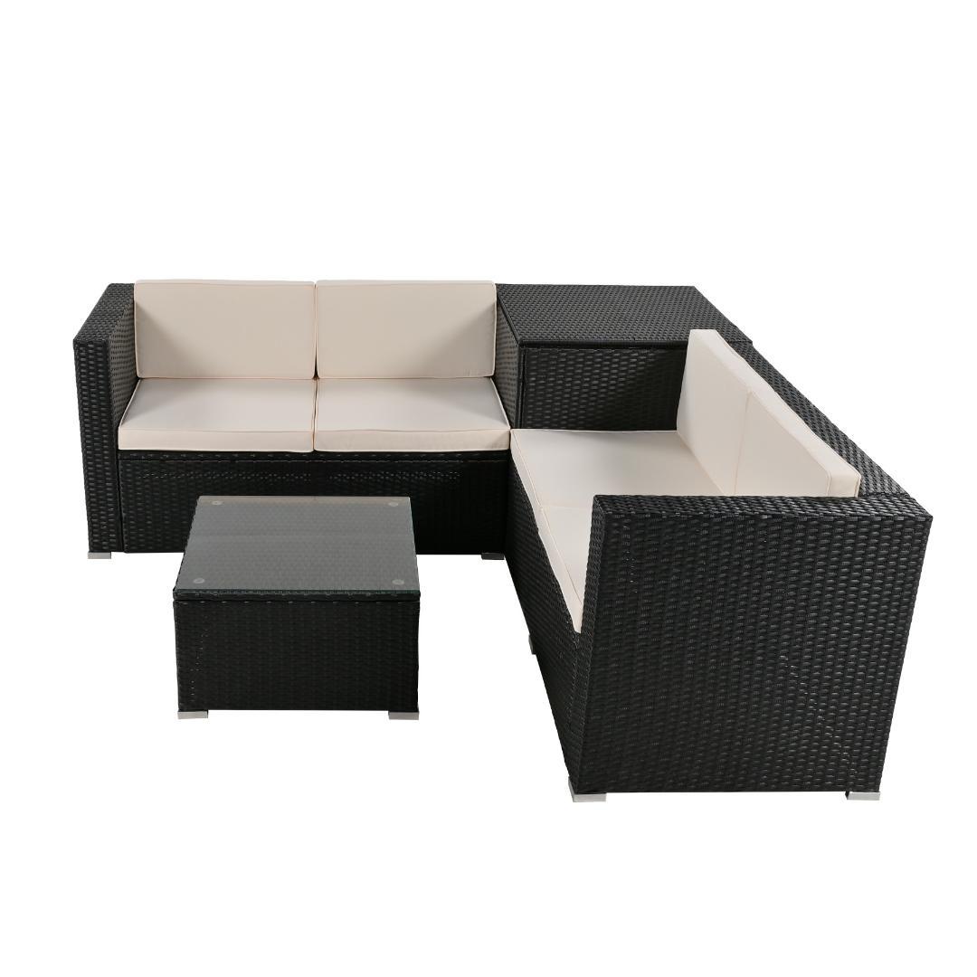 ガーデンファニチャー 4点 収納付きガーデン アウトドア ソファーセットホワイト