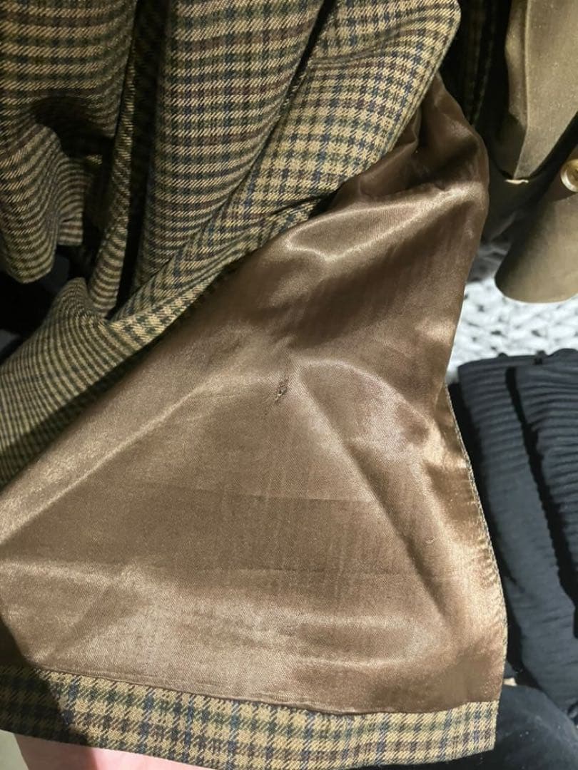 ヴィンテージ バーバリー　一枚袖　ウール　ブラウンチェック　ツィード　コットン