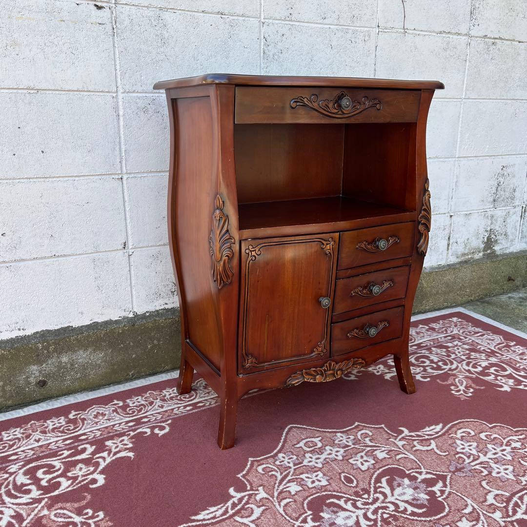 アンティークデザイン◾️革レザー天板 コンソールテーブル 飾り台 木製キャビネット