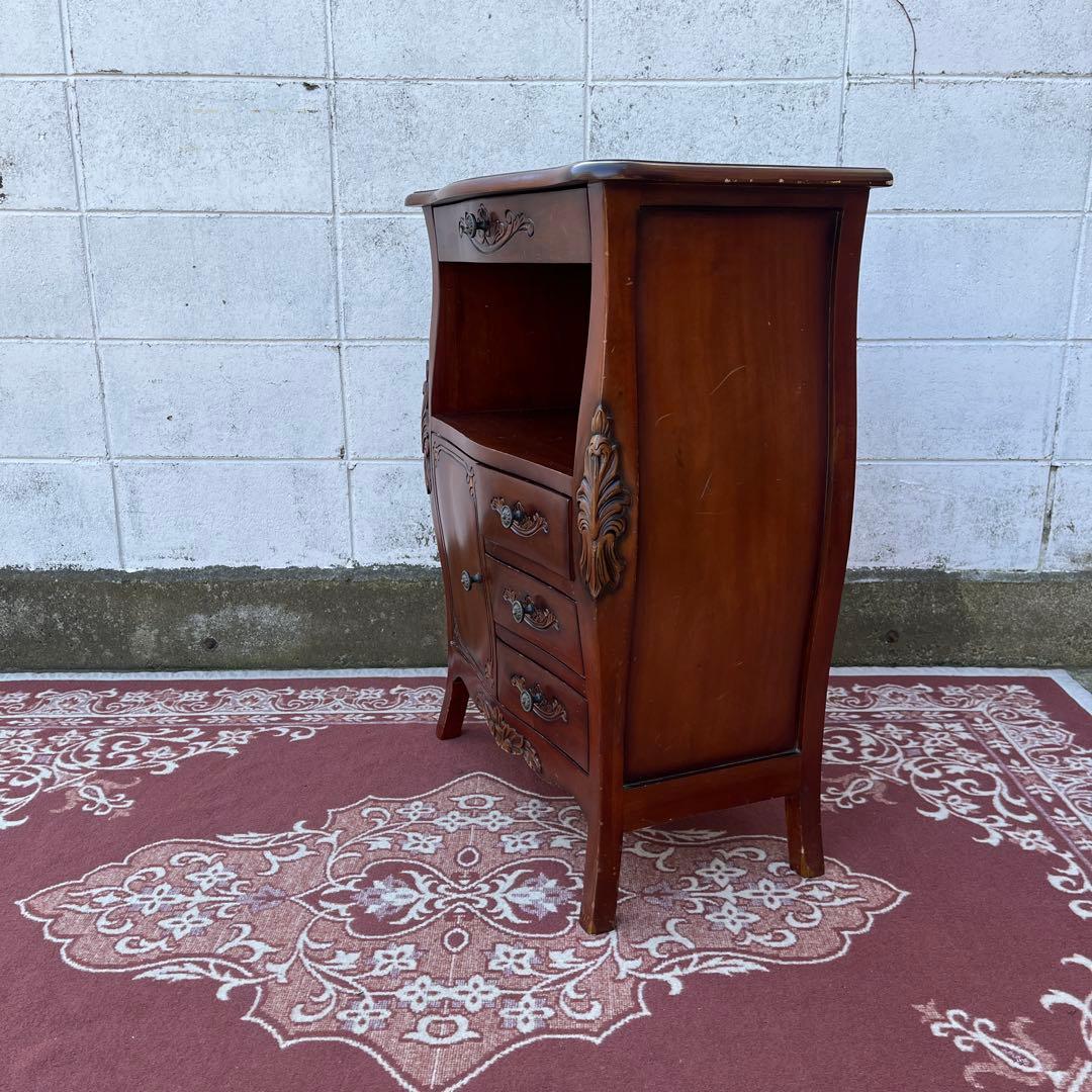 アンティークデザイン◾️革レザー天板 コンソールテーブル 飾り台 木製キャビネット