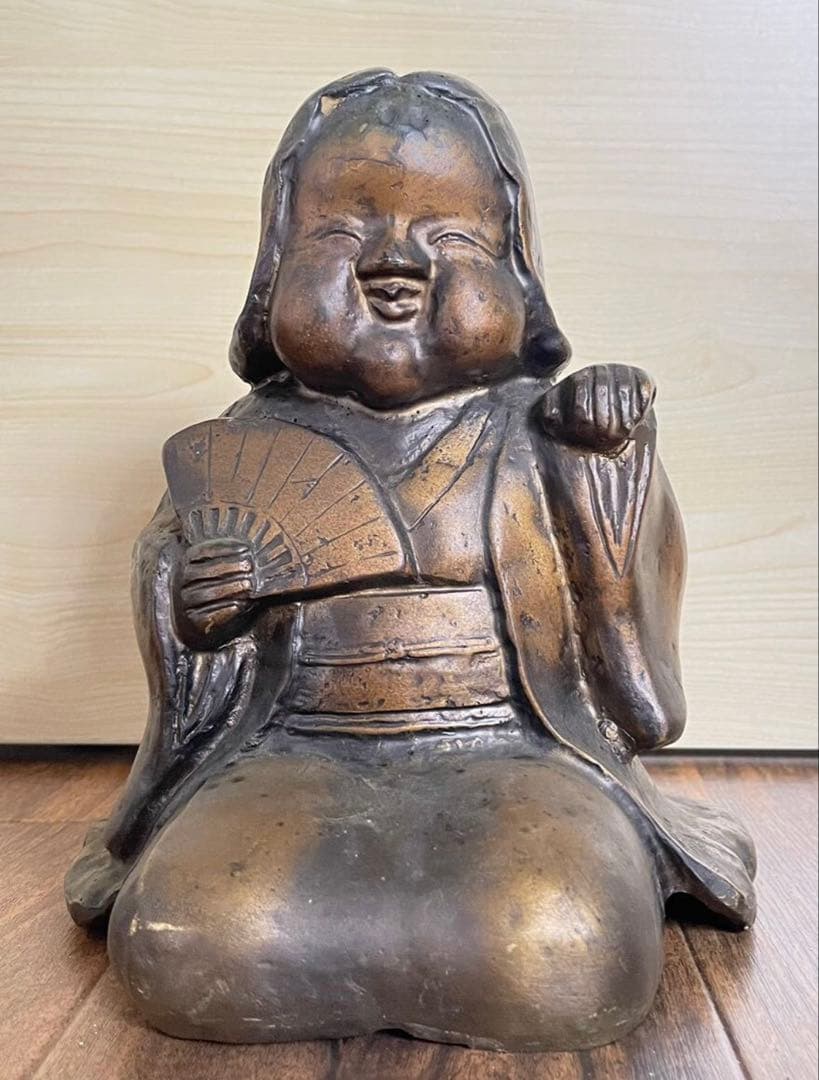 春画彫刻 春画人形 銅製 隠し絵 手招き おかめ おたふく 4.8kg銅製