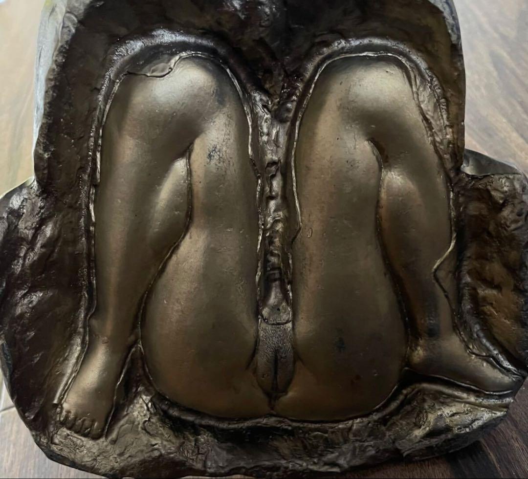 春画彫刻 春画人形 銅製 隠し絵 手招き おかめ おたふく 4.8kg銅製