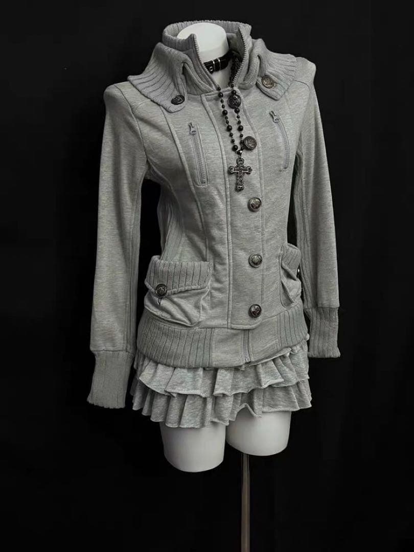 ハイネック トップス ジャケット グレー 地雷系 V系 ギャル