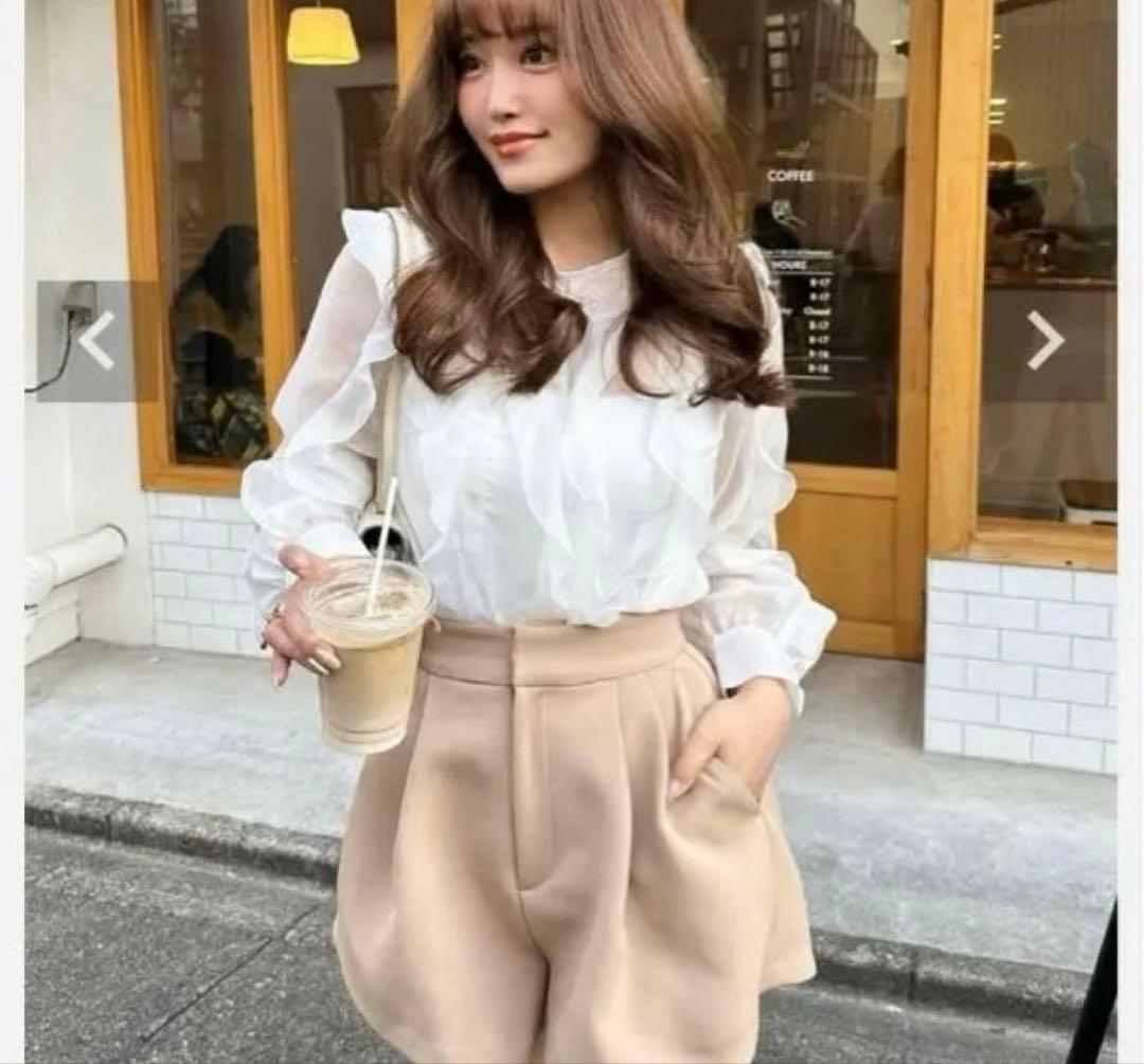 Sheller ベージュ プリーツキュロット ハイウエスト