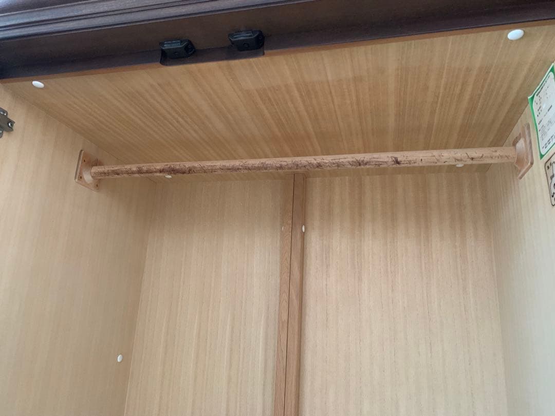 木製　洋服タンス　3枚扉　引出/鏡/ハンガーポール付