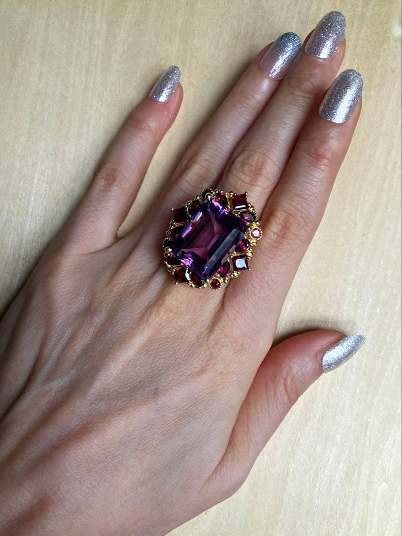 25ct アメジスト・ガーネットリング・指輪シルバー925K18金ゴールド