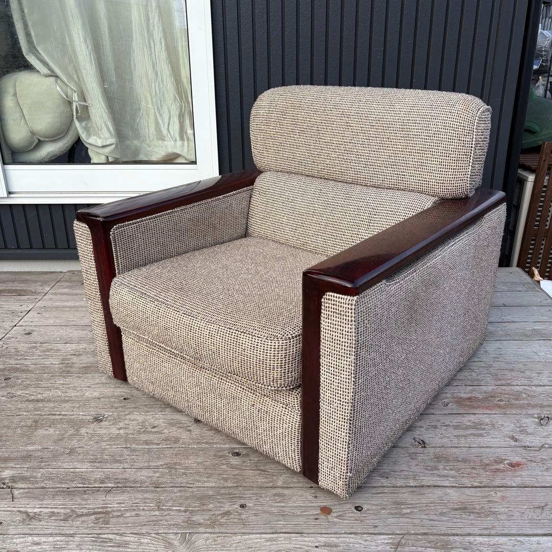 北欧レトロ ヴィンテージ 1人掛けソファ アームチェア 木肘 昭和レトロ 古家具