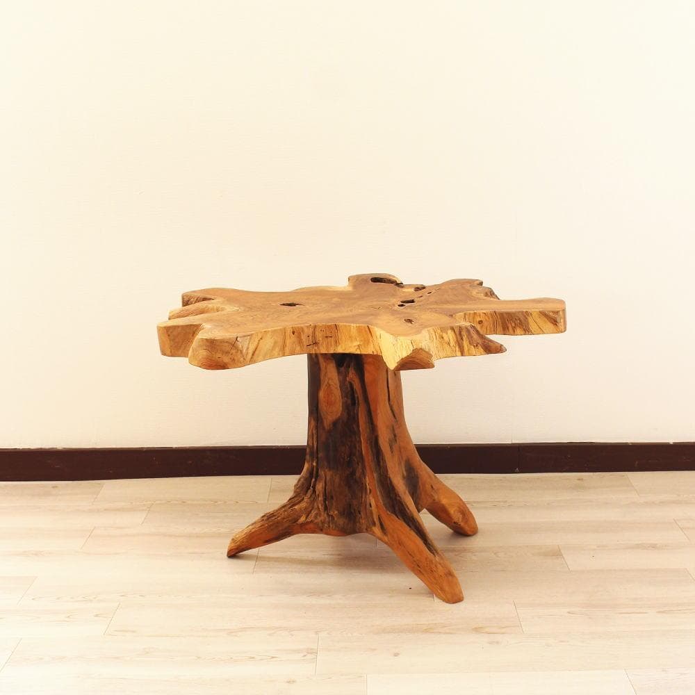 在庫処分 １点もの 木製 テーブル チーク材 天然木 一枚板 切り株 根 B-7