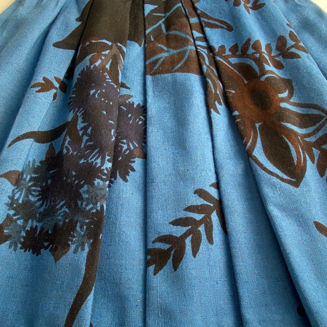 DRIES VAN NOTEN 花柄フレアスカート ブルー ウール シルク