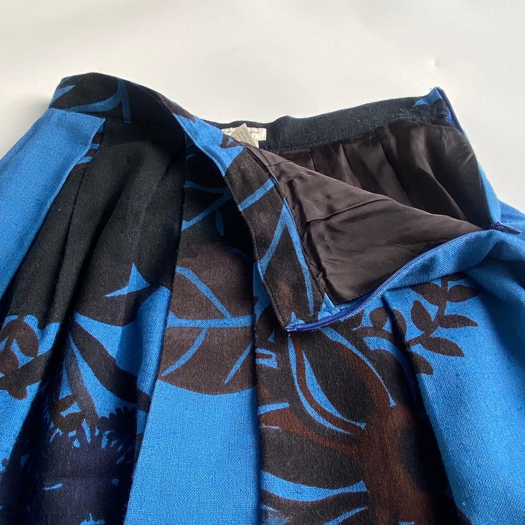 DRIES VAN NOTEN 花柄フレアスカート ブルー ウール シルク