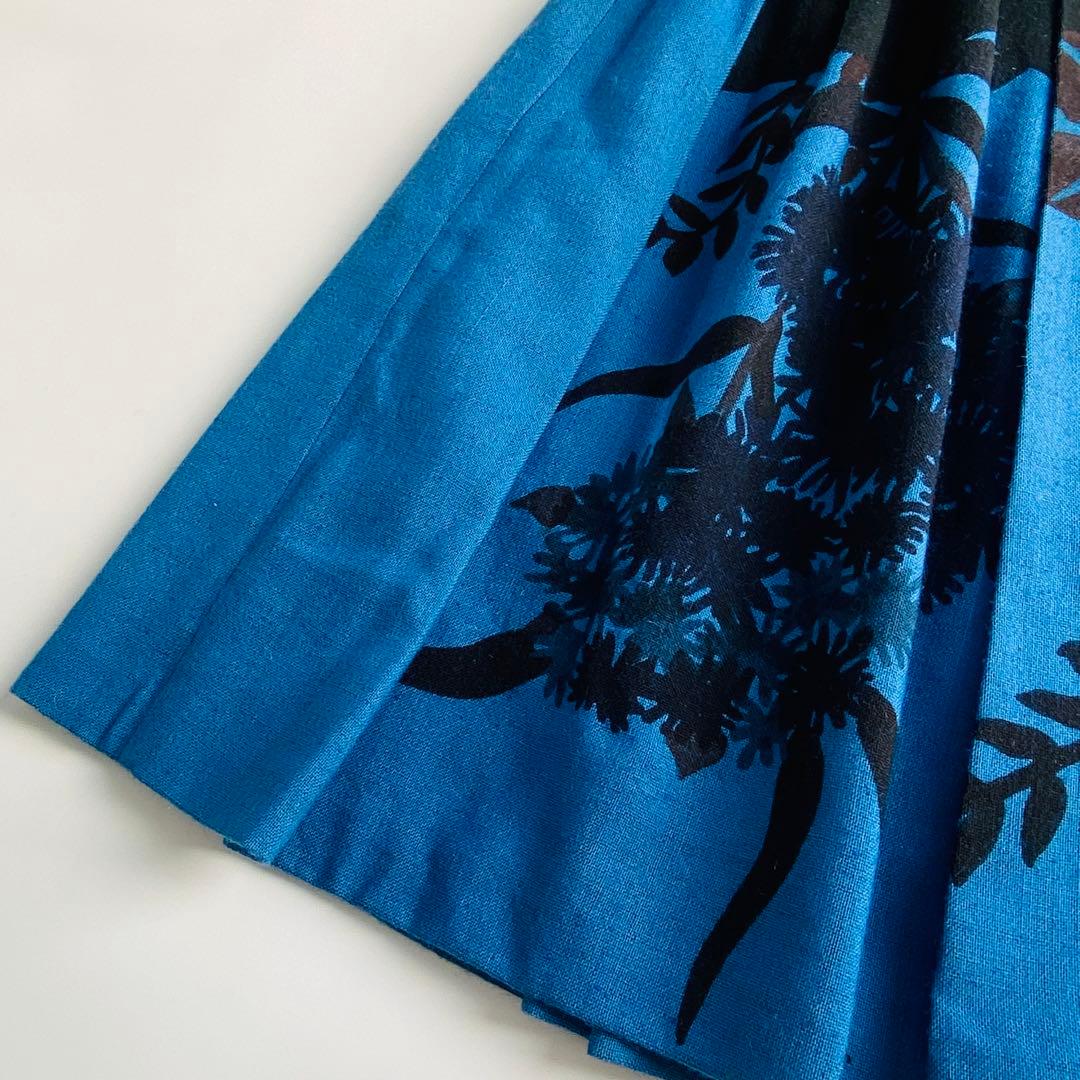 DRIES VAN NOTEN 花柄フレアスカート ブルー ウール シルク