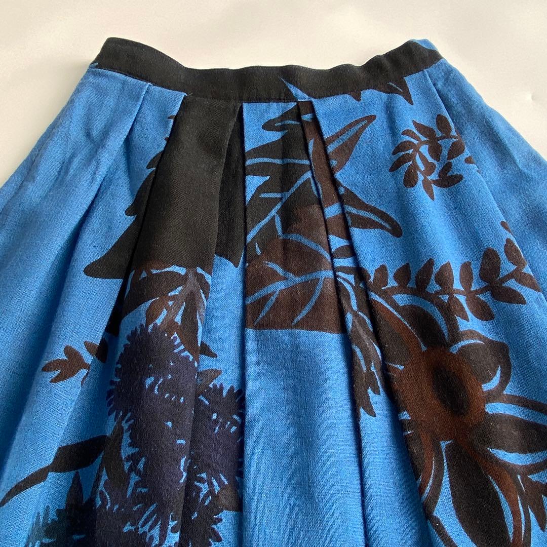 DRIES VAN NOTEN 花柄フレアスカート ブルー ウール シルク