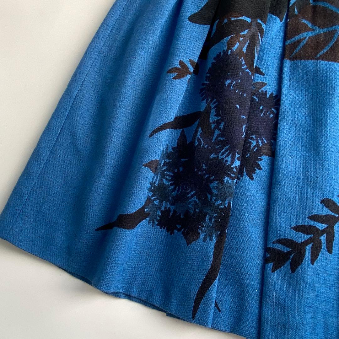DRIES VAN NOTEN 花柄フレアスカート ブルー ウール シルク