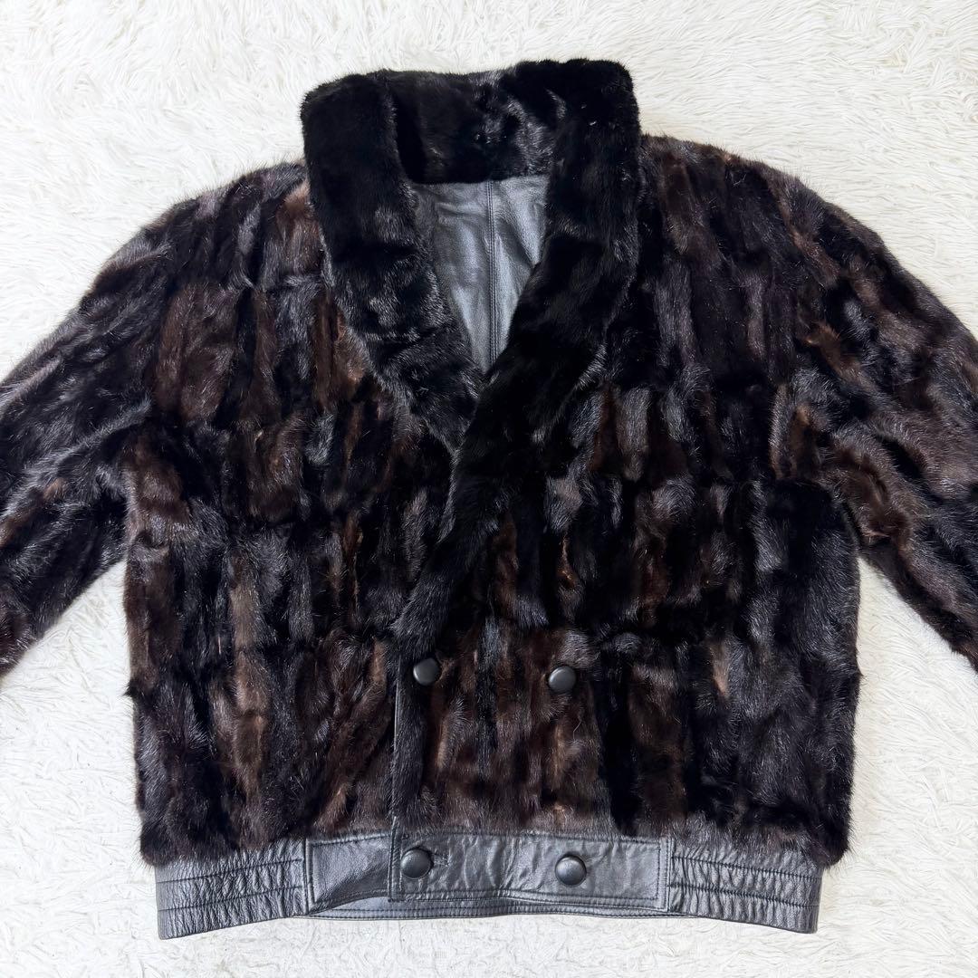 【希少デザイン】VINTAGE レザー　ミンク　リバーシブル　ダブルジャケット