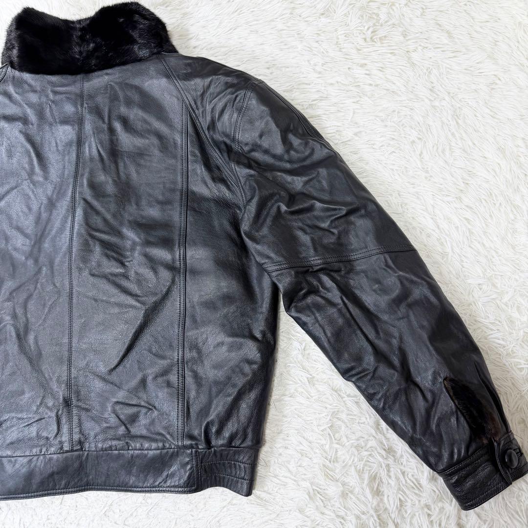 【希少デザイン】VINTAGE レザー　ミンク　リバーシブル　ダブルジャケット