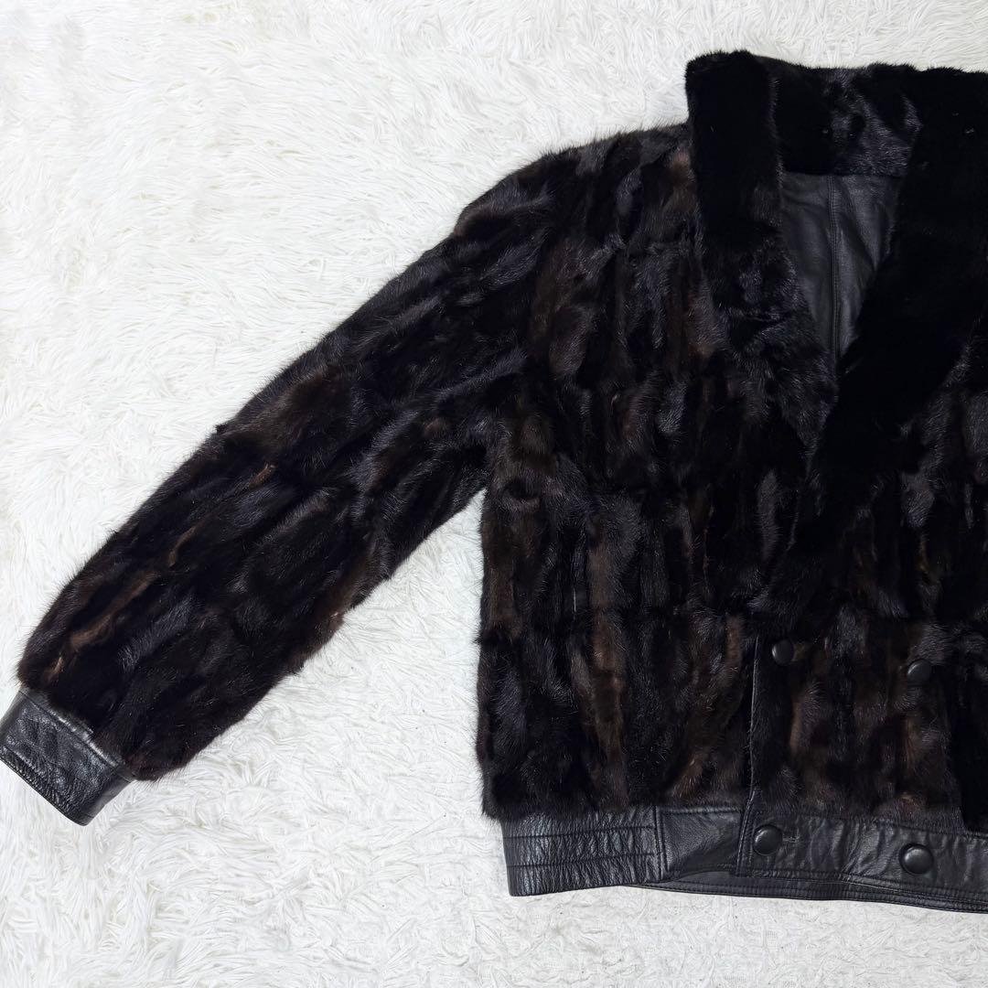 【希少デザイン】VINTAGE レザー　ミンク　リバーシブル　ダブルジャケット