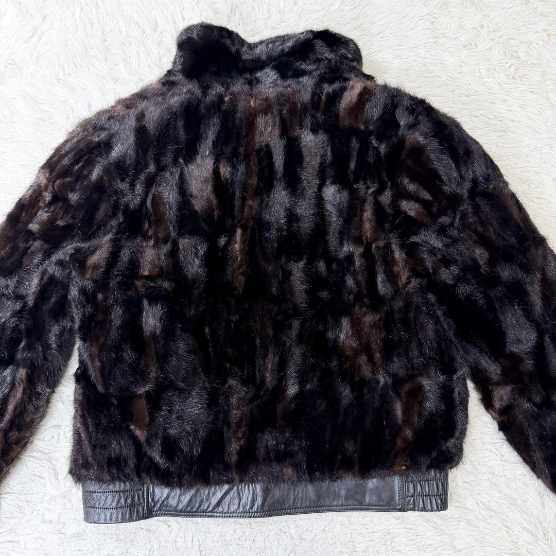 【希少デザイン】VINTAGE レザー　ミンク　リバーシブル　ダブルジャケット