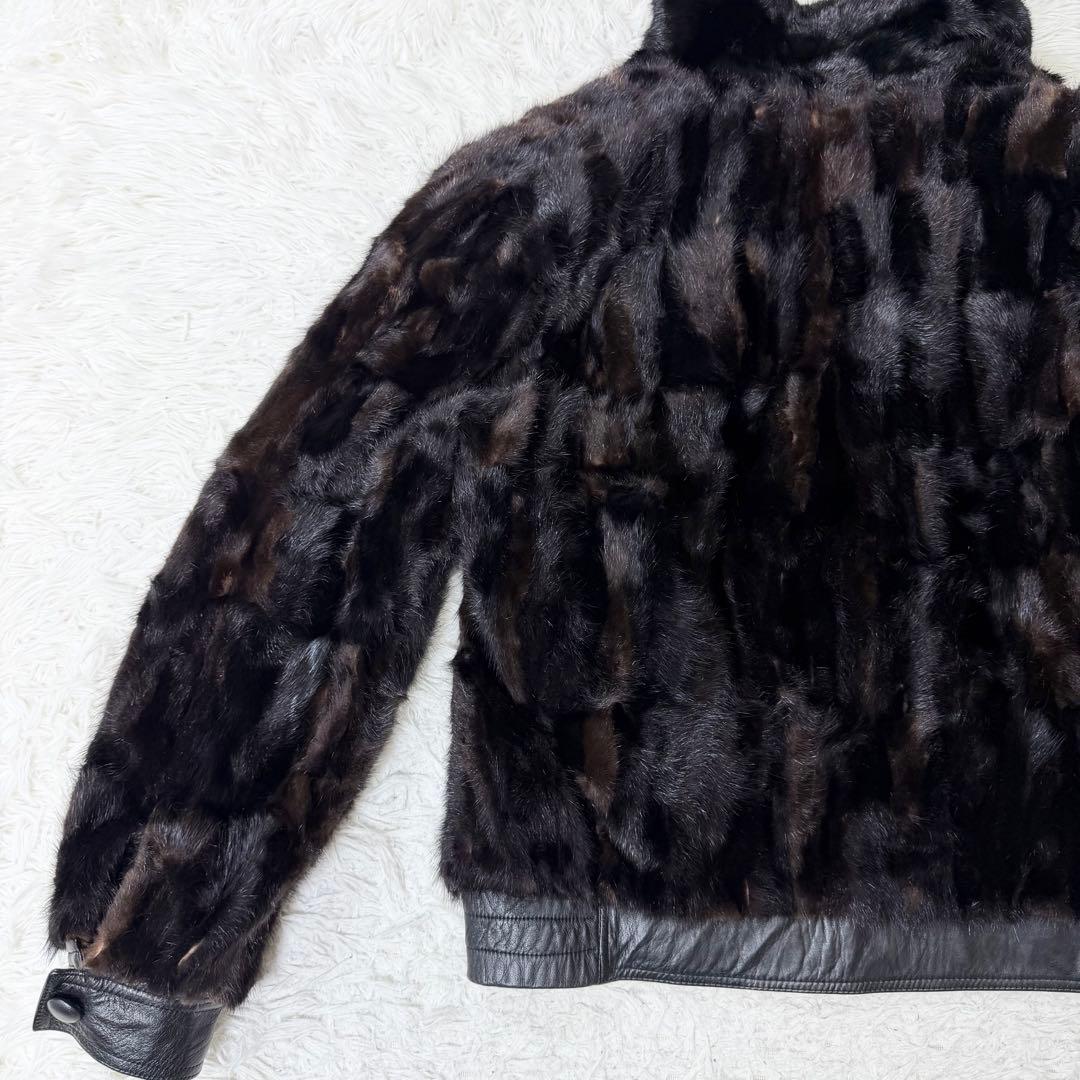 【希少デザイン】VINTAGE レザー　ミンク　リバーシブル　ダブルジャケット