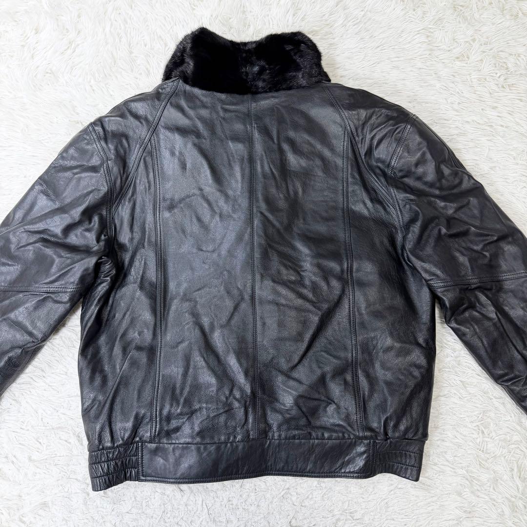 【希少デザイン】VINTAGE レザー　ミンク　リバーシブル　ダブルジャケット