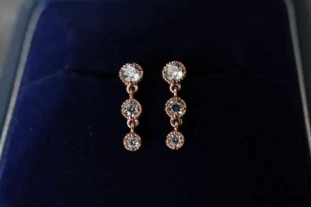 【美品】ete/スイング 3連ビジュー ピアス/ SV925 K18