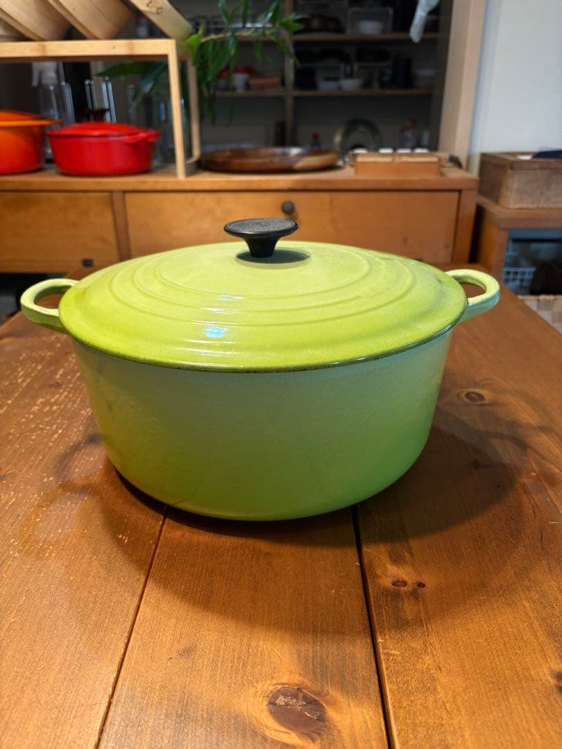 フランス製 28cm グリーンホーロー鍋