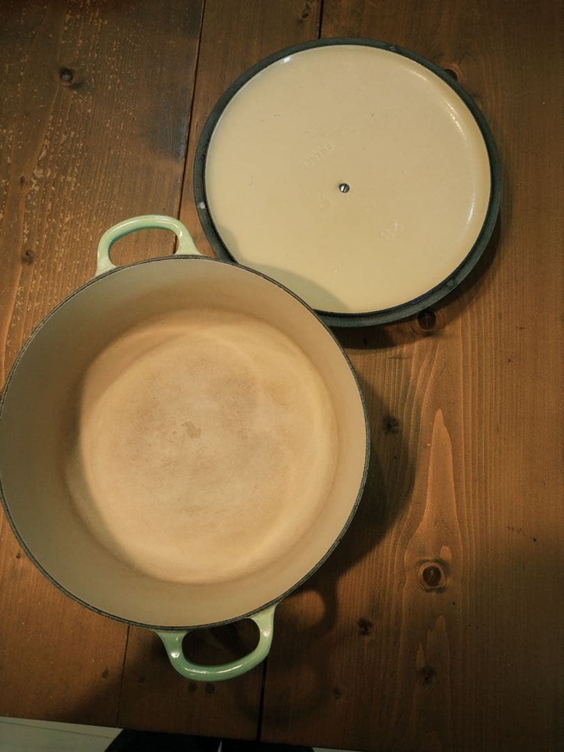 フランス製 28cm グリーンホーロー鍋