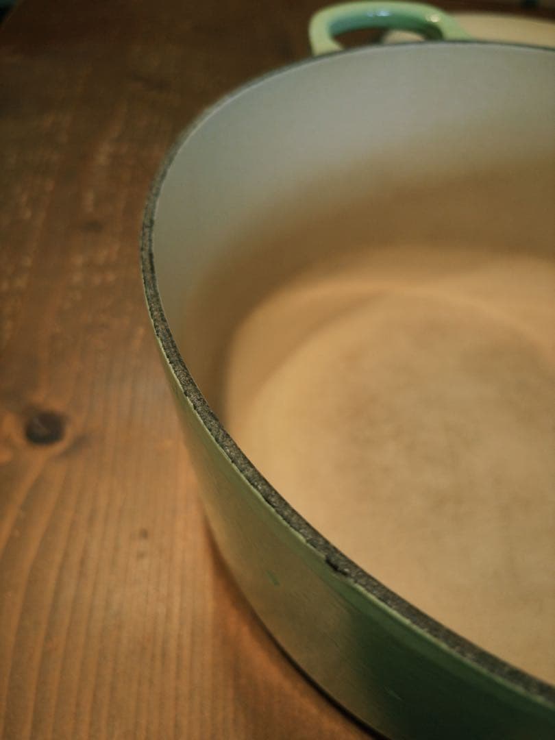 フランス製 28cm グリーンホーロー鍋