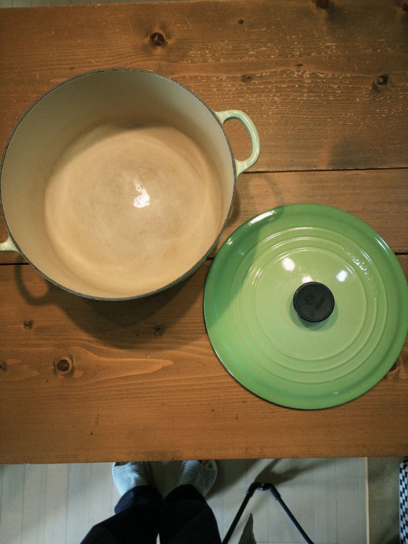 フランス製 28cm グリーンホーロー鍋