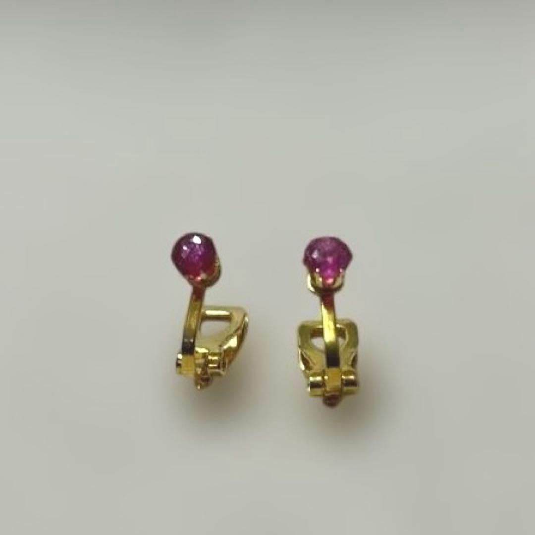 【現品限り】宝石質天然石ルビーサージカルステンレス立て爪台座クリップイヤリング