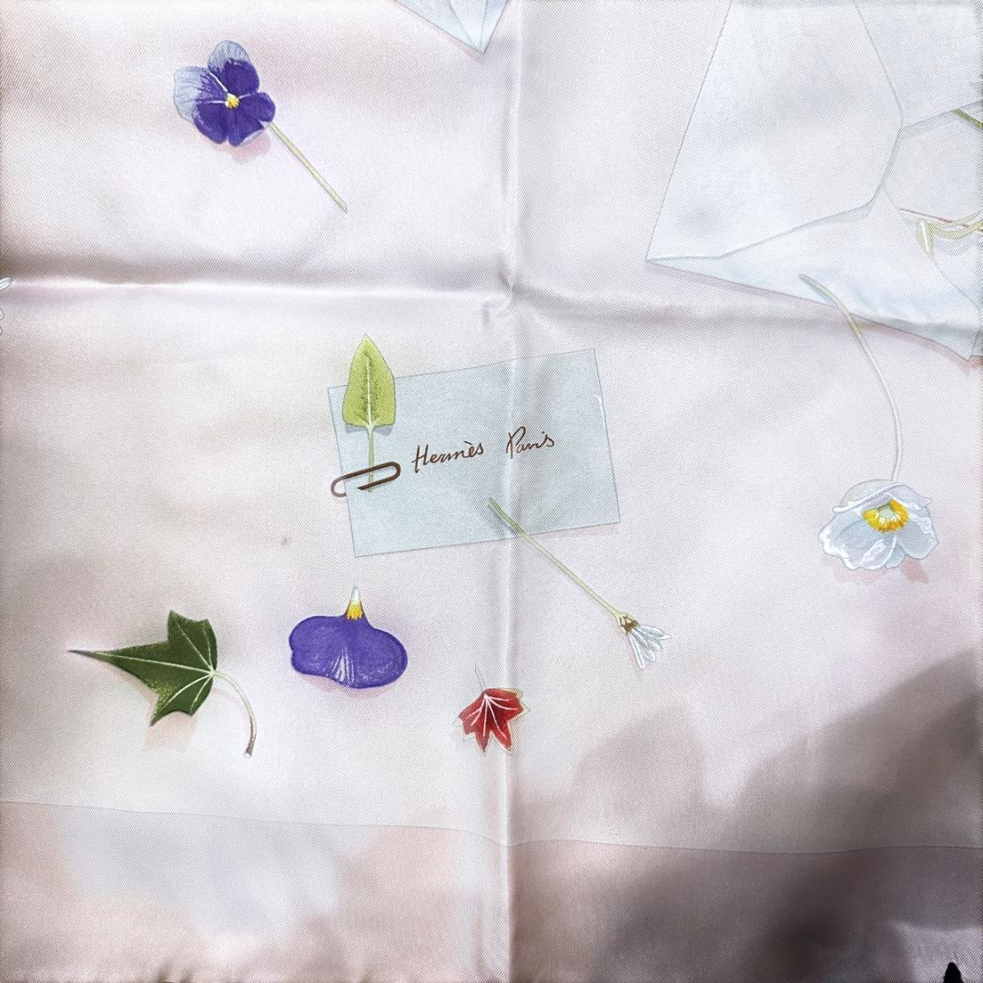 HERMES　カレ　スカーフ　花の手紙　ピンク　HR0349