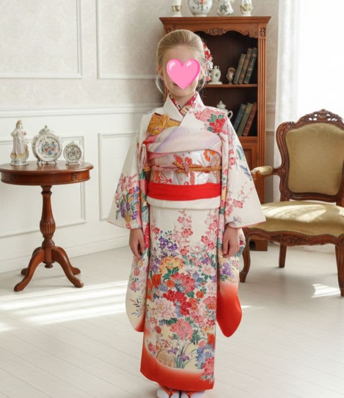 正絹☆クリーム色の着物と作り帯セット