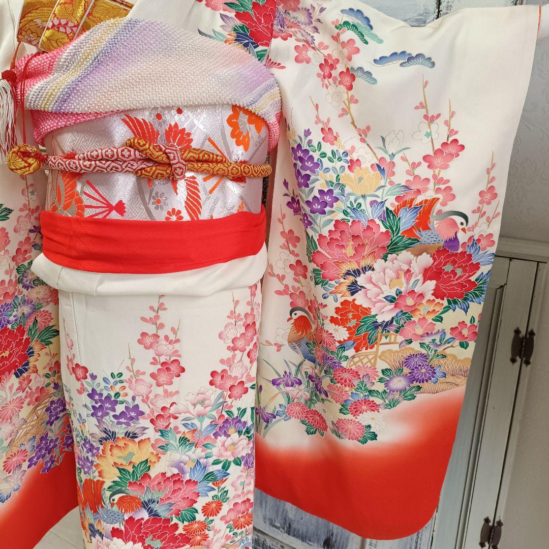 正絹☆クリーム色の着物と作り帯セット